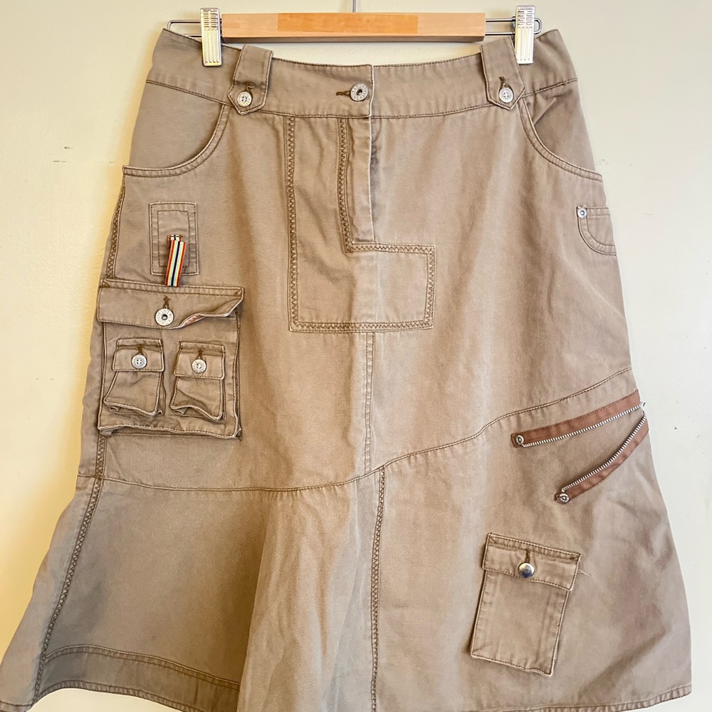 Olive Cargo Skirt with Pockets